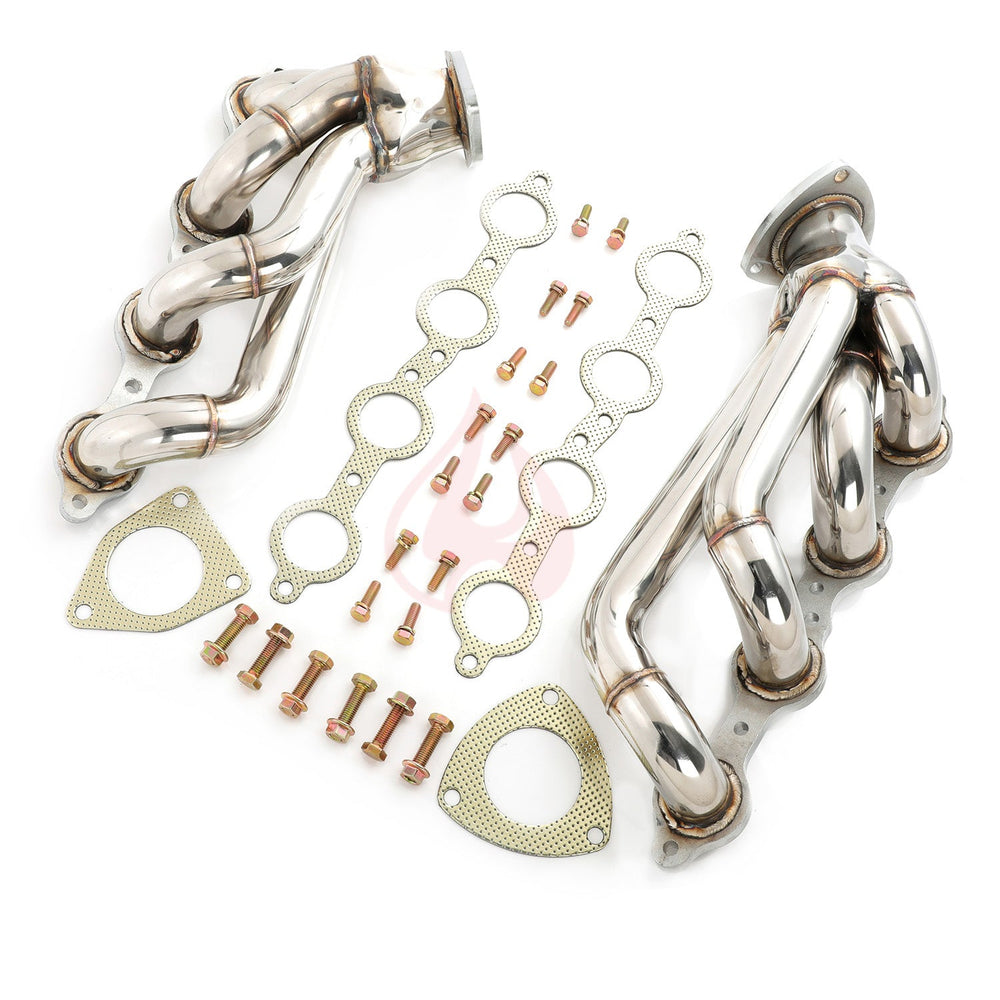 FE696120 Shorty Headers compatible with 03-06 Chevy GMC Silverado Sierra 1500HD 2500HD Tahoe Yukon Suburban Cadillac Escalade 6.0L V8