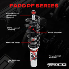 32-Way Adjustable Damping Coilover for Audi A4 4th Gen FWD B8/8K 2008-2016 & Audi A5/Sportback AWD B8 2007+ PF014330