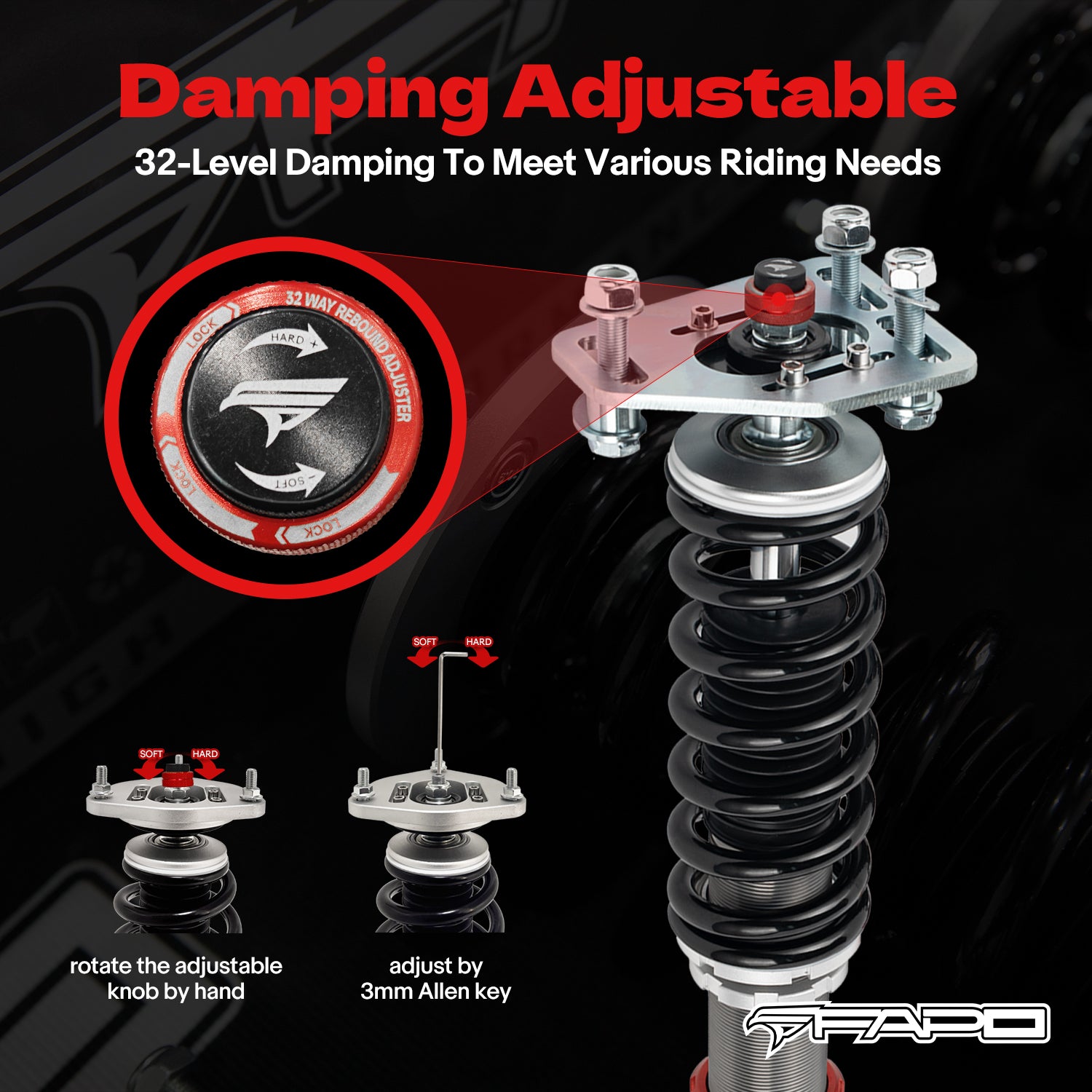 32-Level Damping Coilover for Ford Fairmont 1981-1983 & Mustang 3rd Gen 1979-1993 PF017130