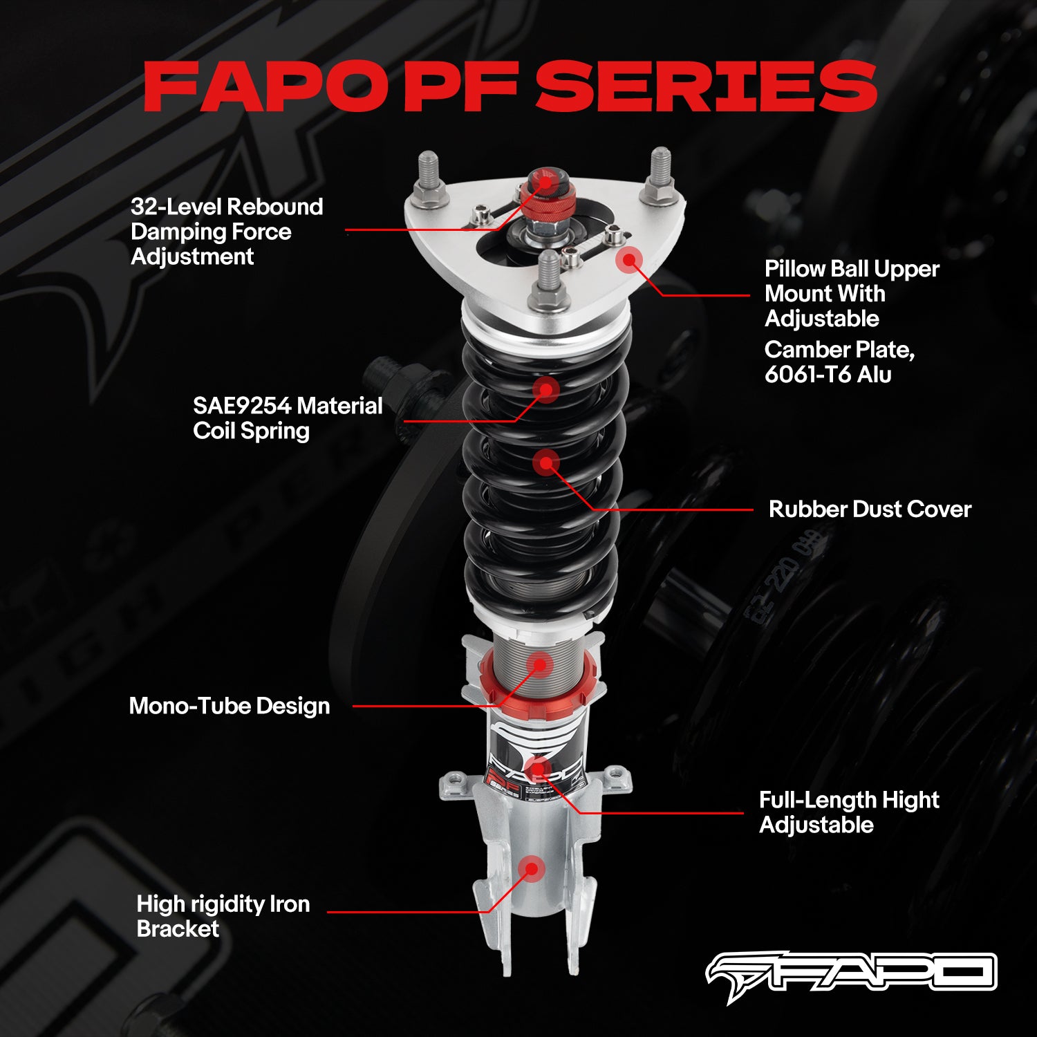 32-Way Adjustable Damping Coilover for Ford Mustang 6th Gen 2.3T/5.0L (without electronic damping) S550 2015-2023 PF027430