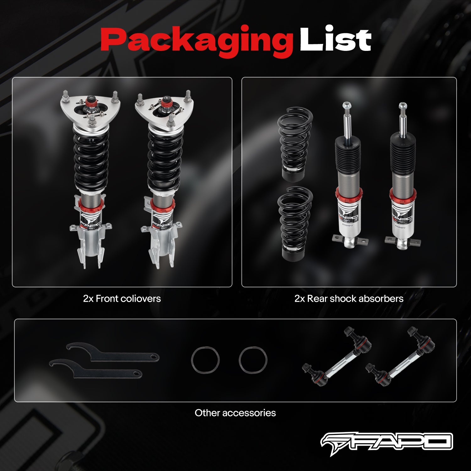 32-Way Adjustable Damping Coilover for Ford Mustang 6th Gen 2.3T/5.0L (without electronic damping) S550 2015-2023 PF027430