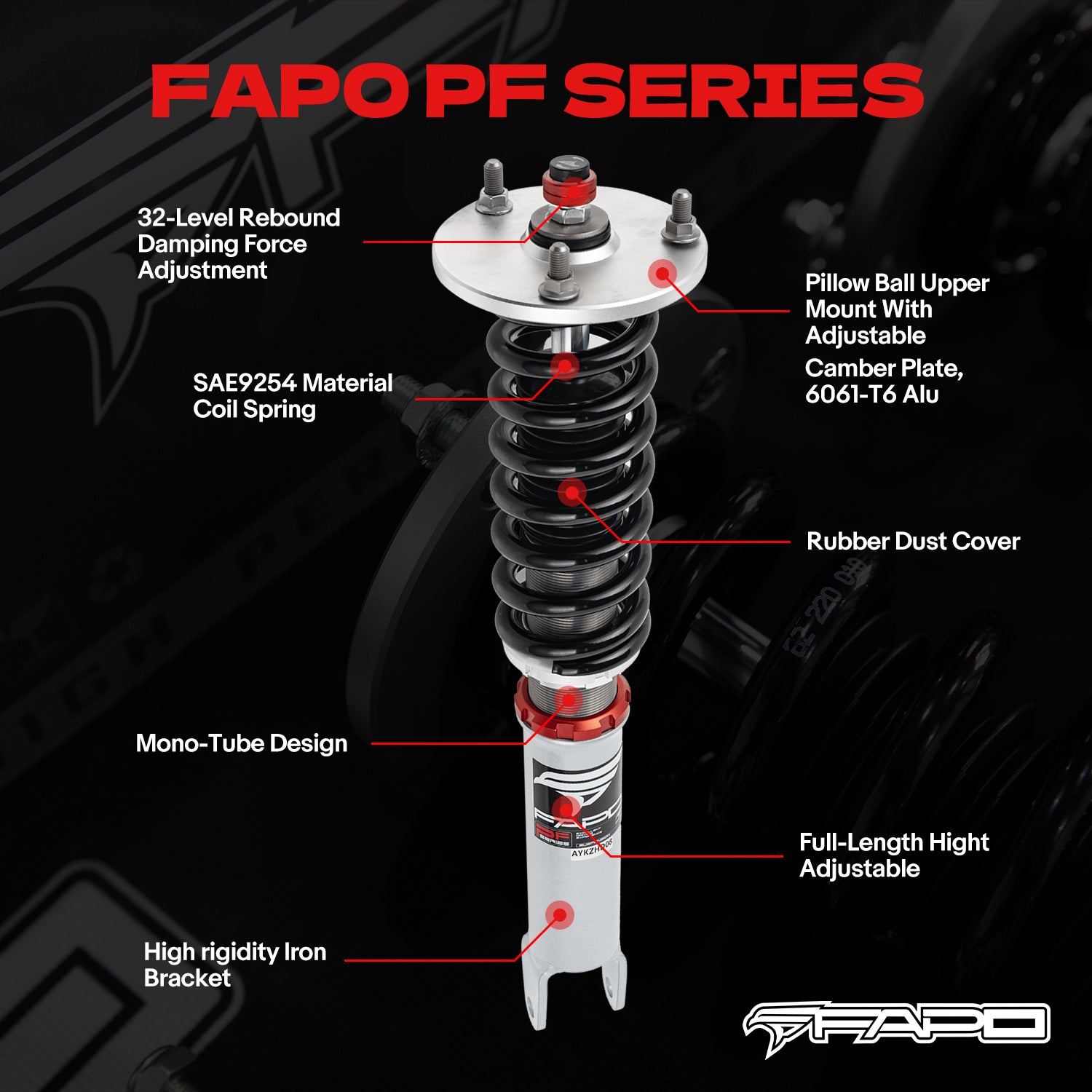 32-Way Adjustable Damping Coilover for Mercedes-Benz C-Class 4th Gen 2WD W205/S205/C205/A205 2014-2021 PF056330