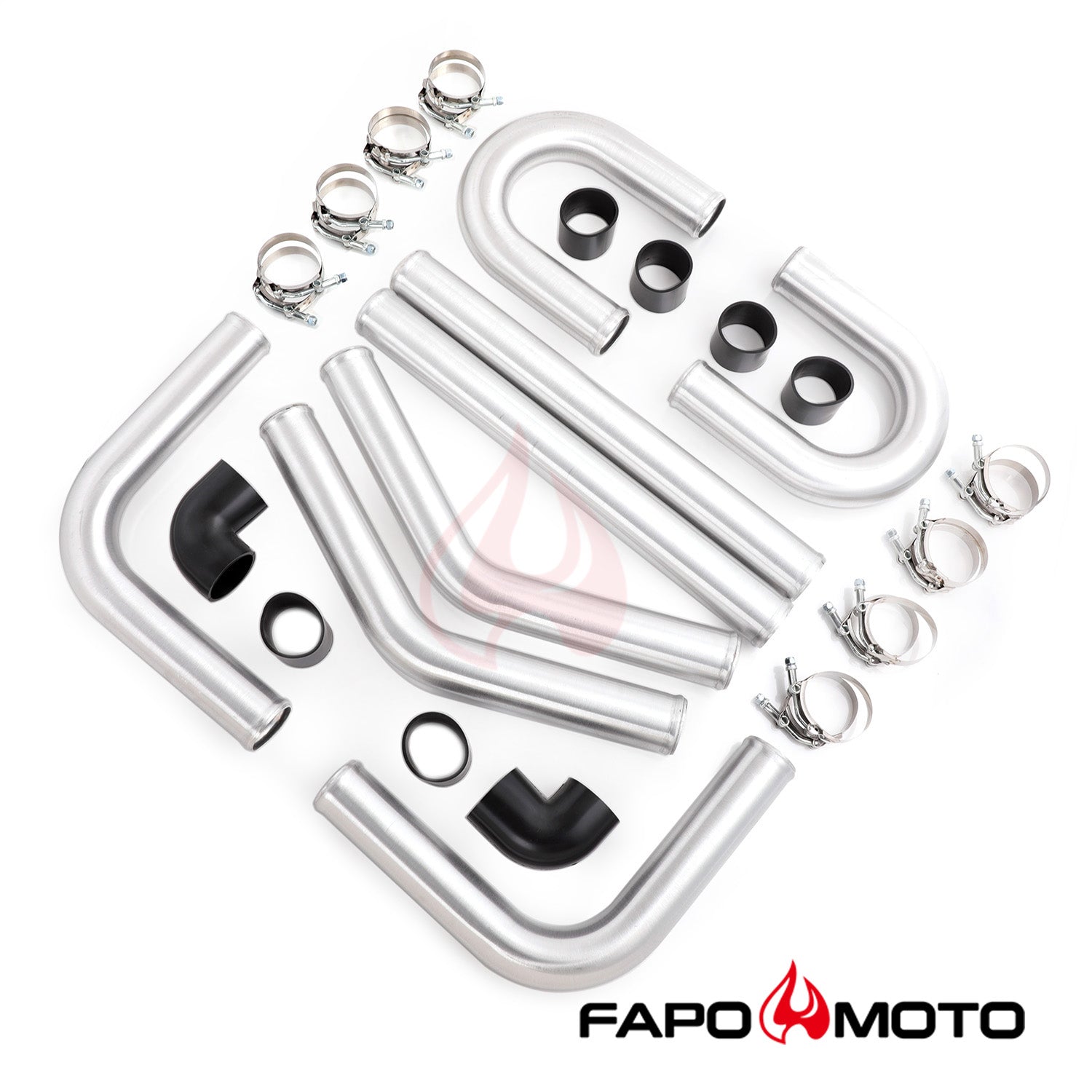 FE559210 2.5¡±  63mm Turbo Intercooler Pipe Kit Aluminum Polished Hose Clamp DIY black Universal